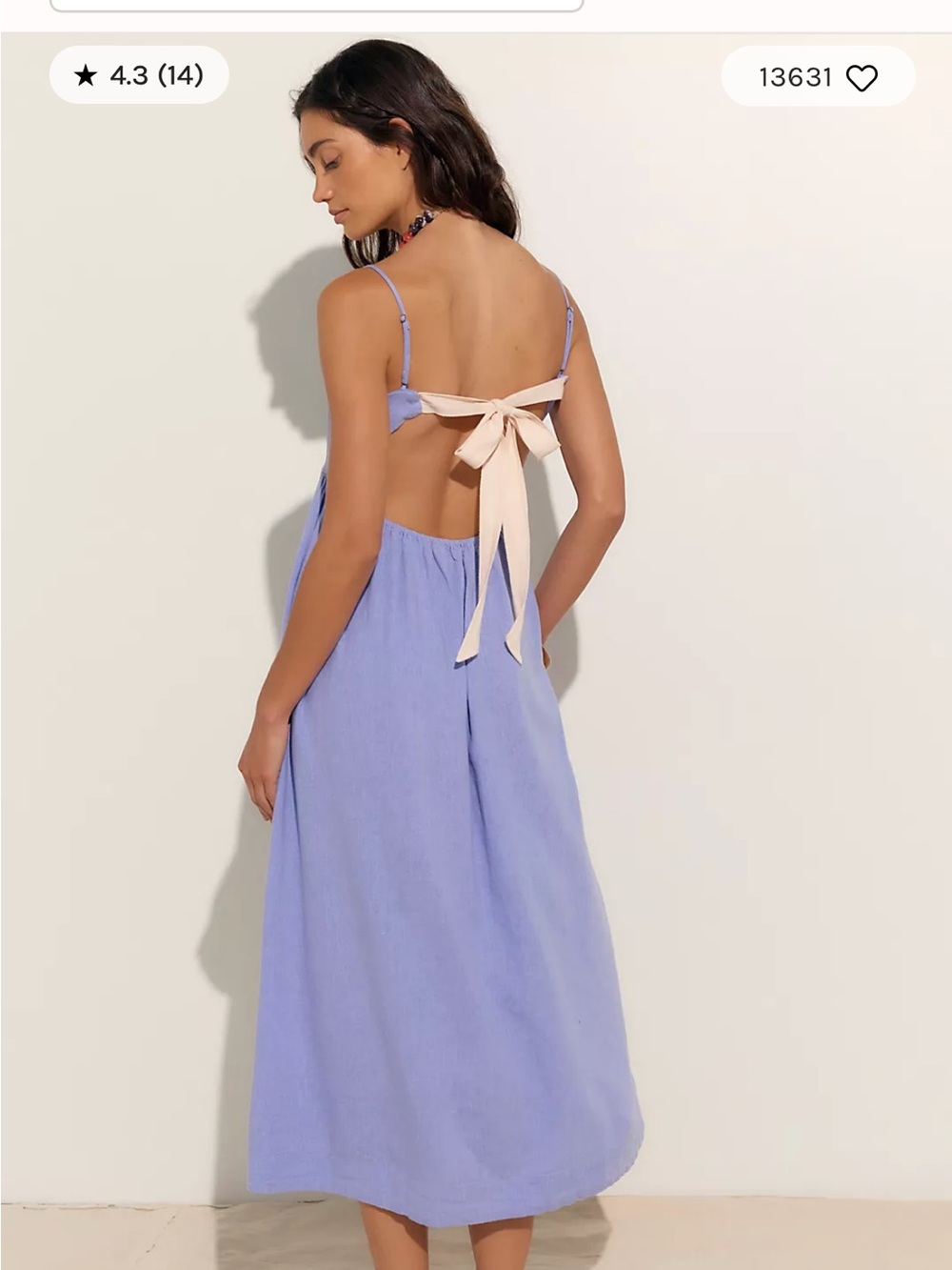 Free People Lavender Backless Midi Dress with Cream Tie